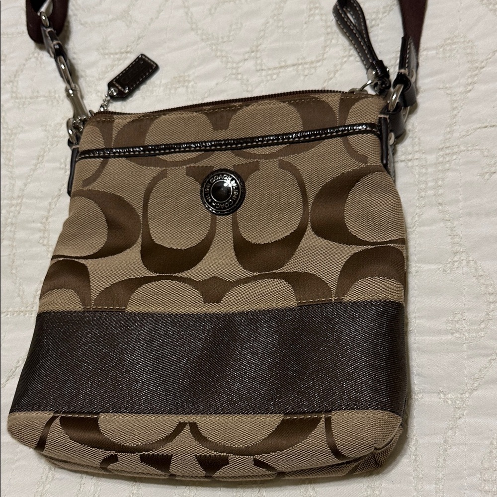 Coach Signature Brown and Tan Crossbody Bag